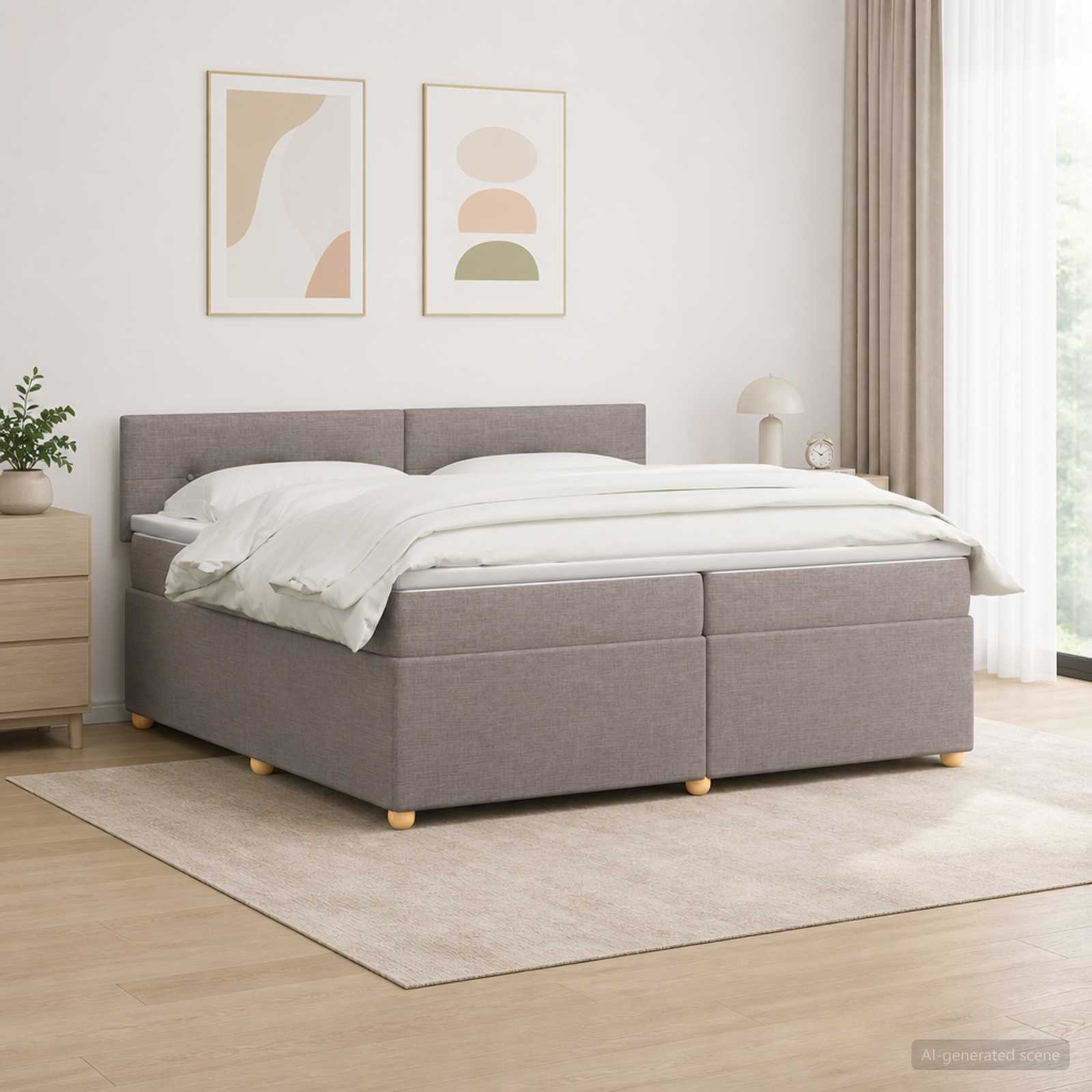 3452503_1.jpg vidaXL Posteľ boxspring s matracom Sivohnedá 200 x 200 cm Látka – Obrázok 1