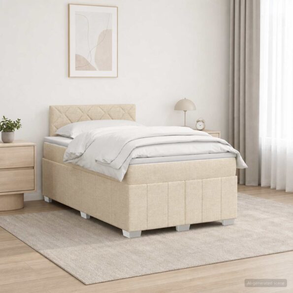 vidaXL Posteľ boxspring s matracom Krémová 120 x 200 cm Látka – Obrázok 12