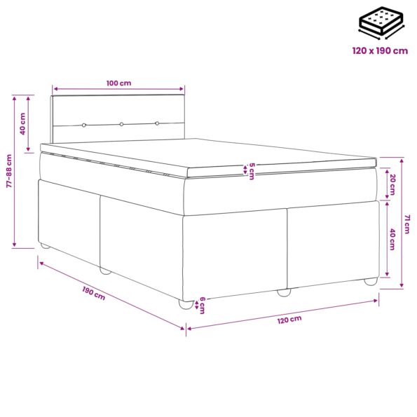 vidaXL Posteľ boxspring s matracom Tmavosivá 120 x 190 cm Látka – Obrázok 11
