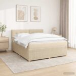 vidaXL Posteľ boxspring s matracom Krémová 160 x 200 cm Látka – Obrázok 12