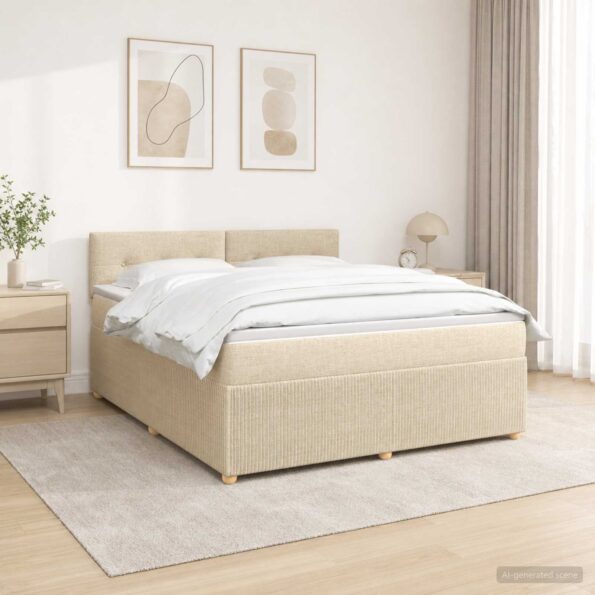 vidaXL Posteľ boxspring s matracom Krémová 160 x 200 cm Látka – Obrázok 12