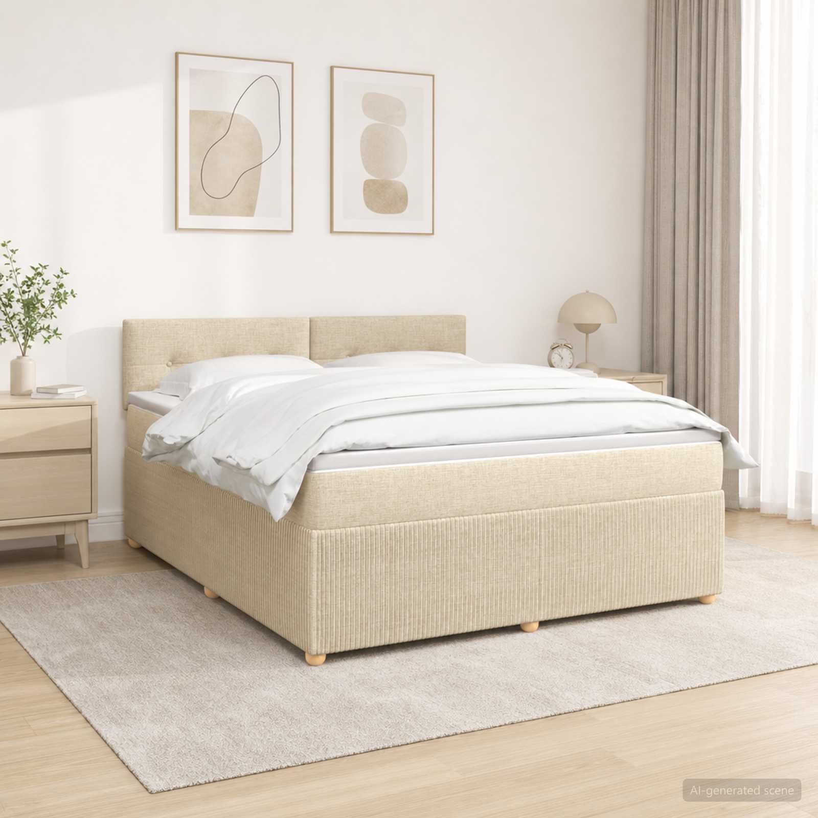 3452972_1.jpg vidaXL Posteľ boxspring s matracom Krémová 160 x 200 cm Látka – Obrázok 1
