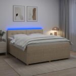vidaXL Posteľ boxspring s matracom Krémová 160 x 200 cm Látka – Obrázok 13
