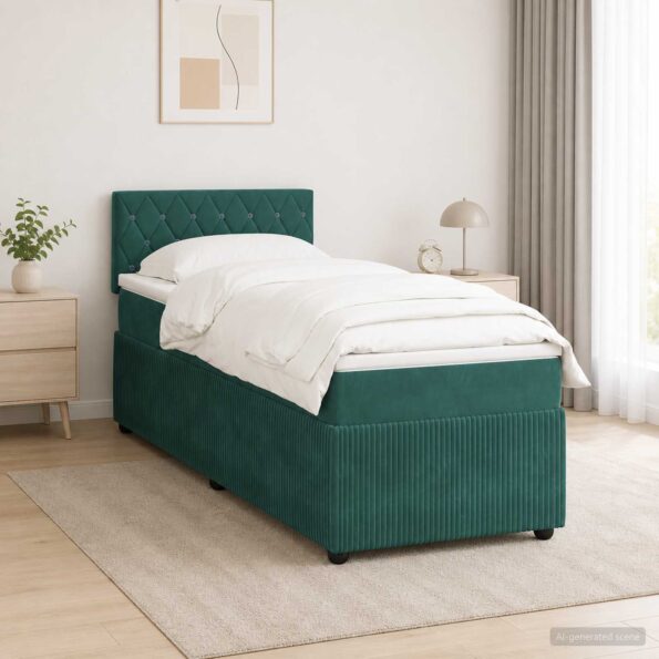 vidaXL Posteľ boxspring s matracom Tmavozelená 100 x 200 cm Zamat – Obrázok 12
