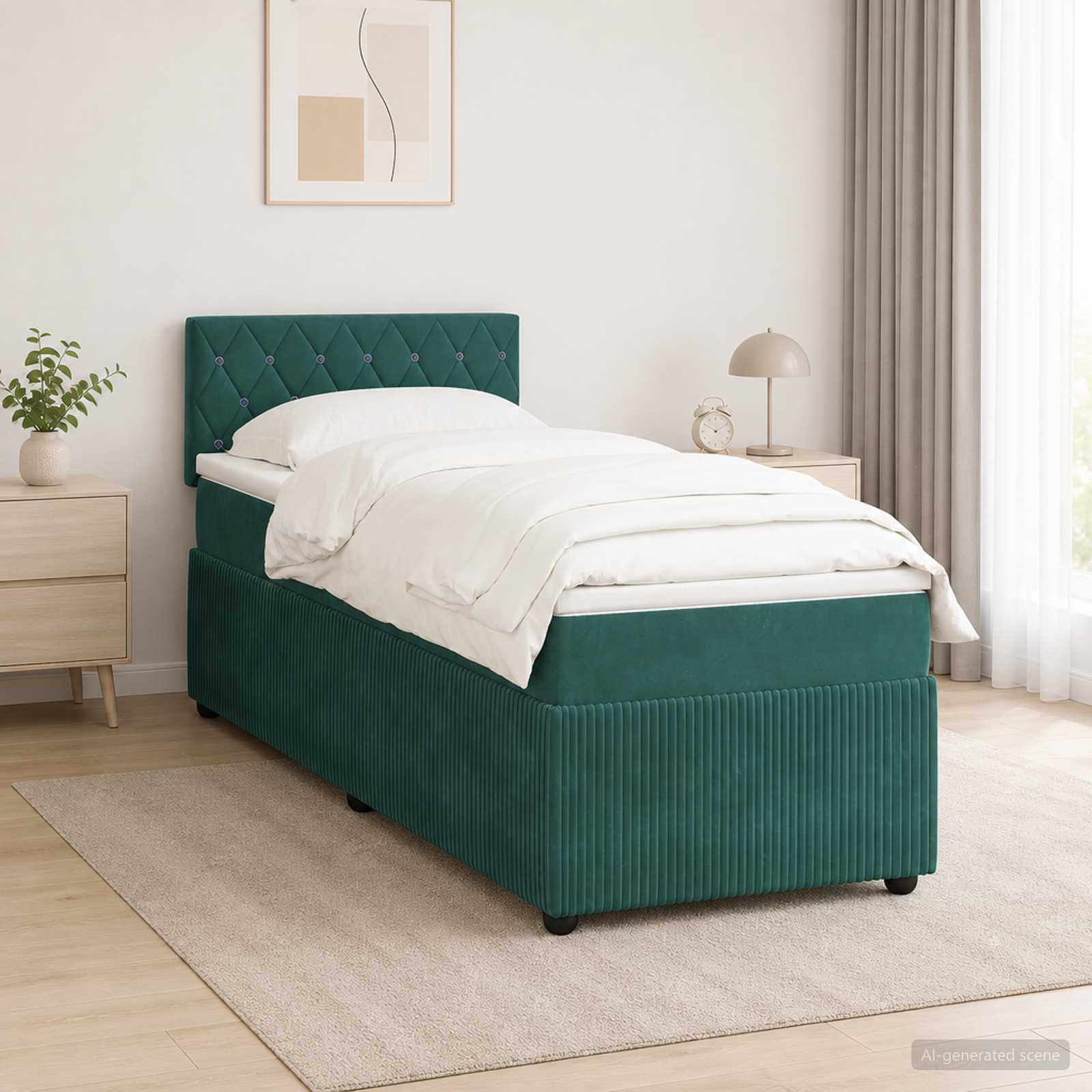 3453080_1.jpg vidaXL Posteľ boxspring s matracom Tmavozelená 100 x 200 cm Zamat – Obrázok 1