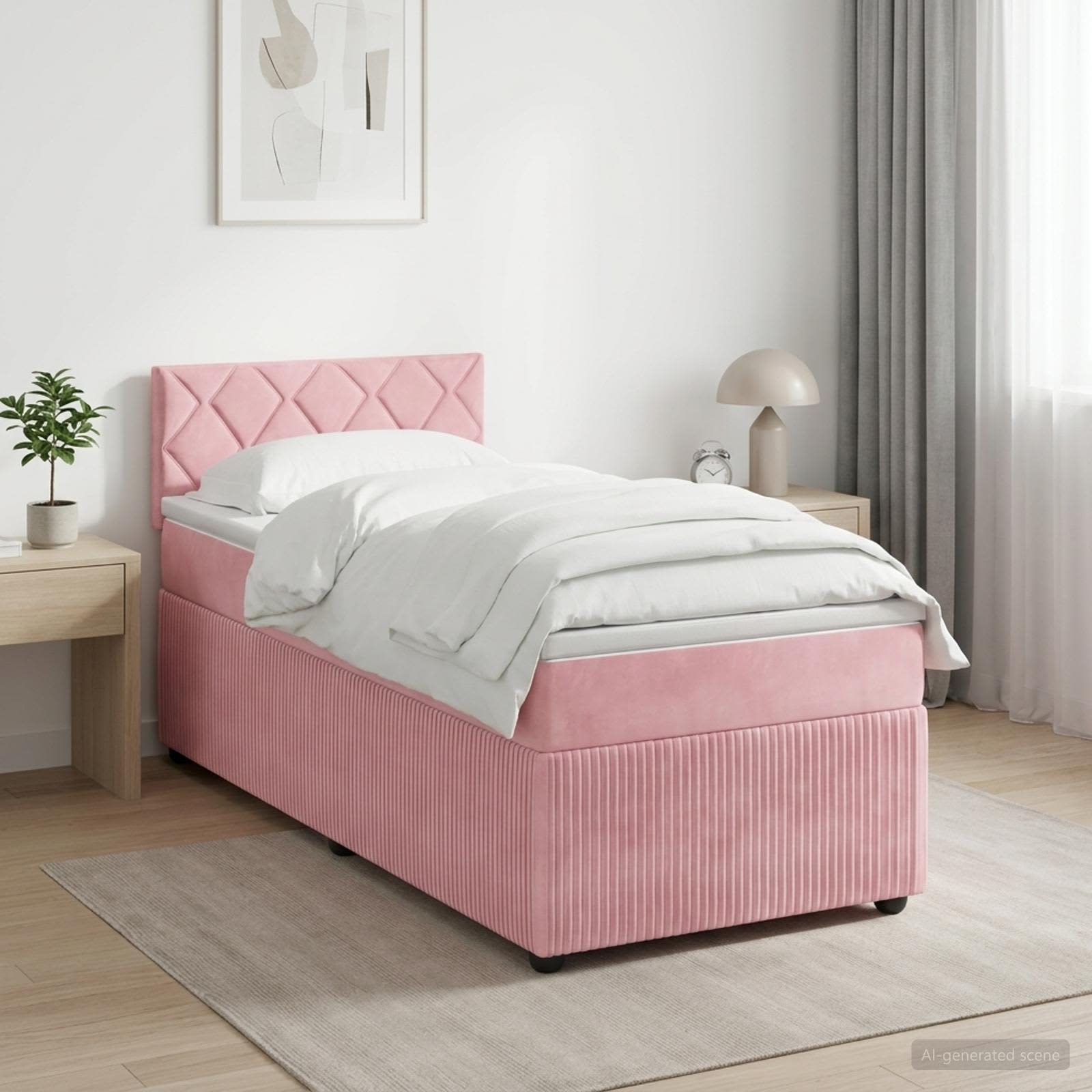 3453094_1.jpg vidaXL Posteľ boxspring s matracom Ružová 100 x 200 cm Zamat – Obrázok 1
