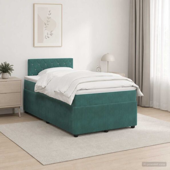 vidaXL Posteľ boxspring s matracom Tmavozelená 120 x 190 cm Zamat – Obrázok 12