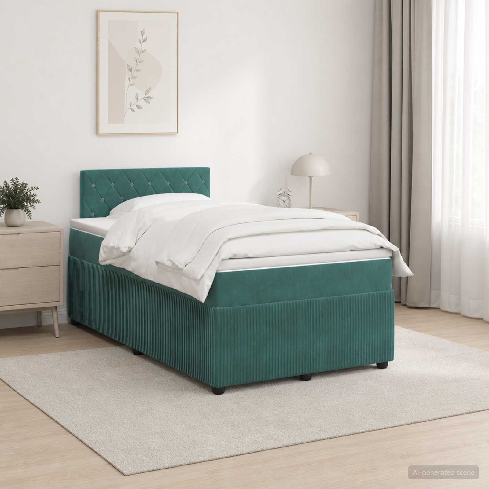 3453098_1.jpg vidaXL Posteľ boxspring s matracom Tmavozelená 120 x 190 cm Zamat – Obrázok 1