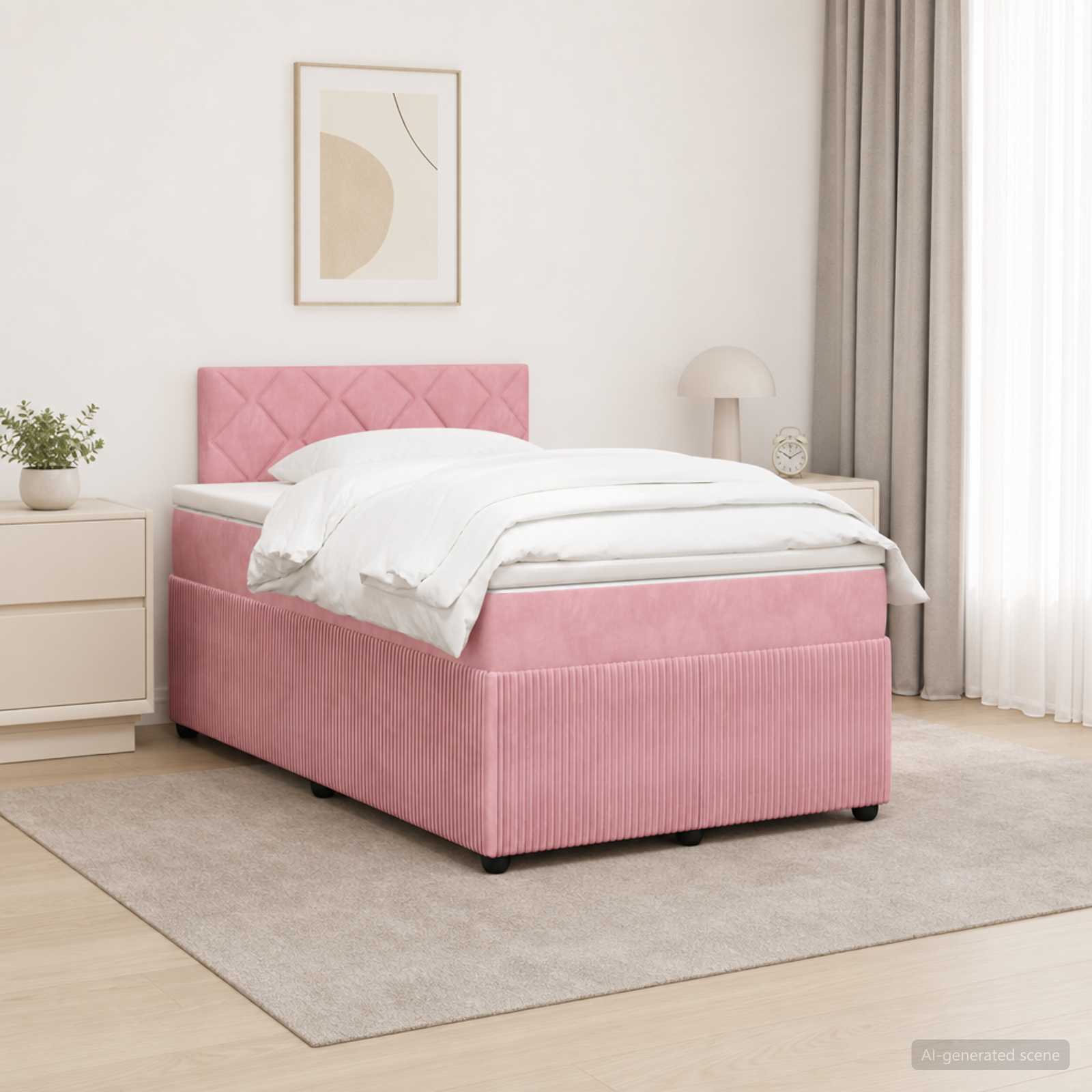 3453112_1.jpg vidaXL Posteľ boxspring s matracom Ružová 120 x 190 cm Zamat – Obrázok 1