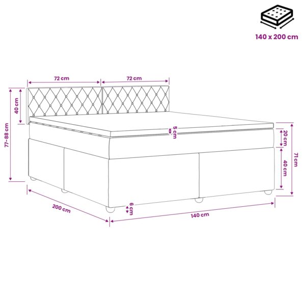 vidaXL Posteľ boxspring s matracom Tmavosivá 140 x 200 cm Zamat – Obrázok 11