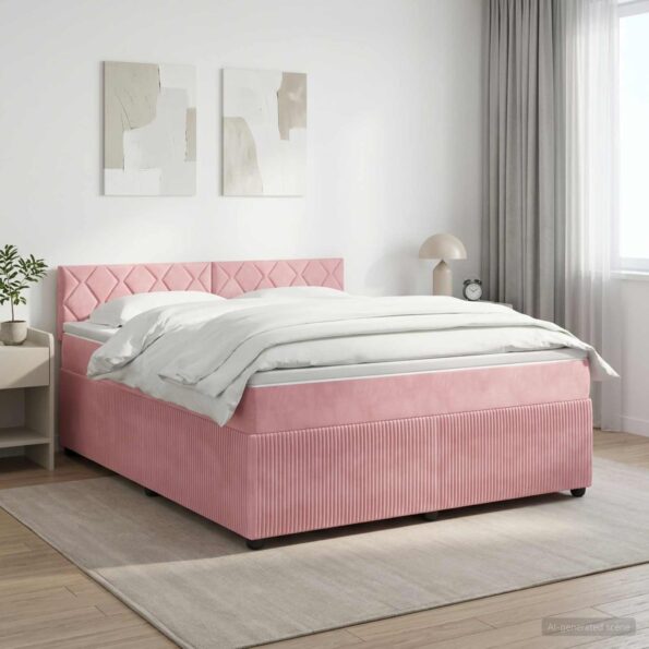 vidaXL Posteľ boxspring s matracom Ružová 160 x 200 cm Zamat – Obrázok 12