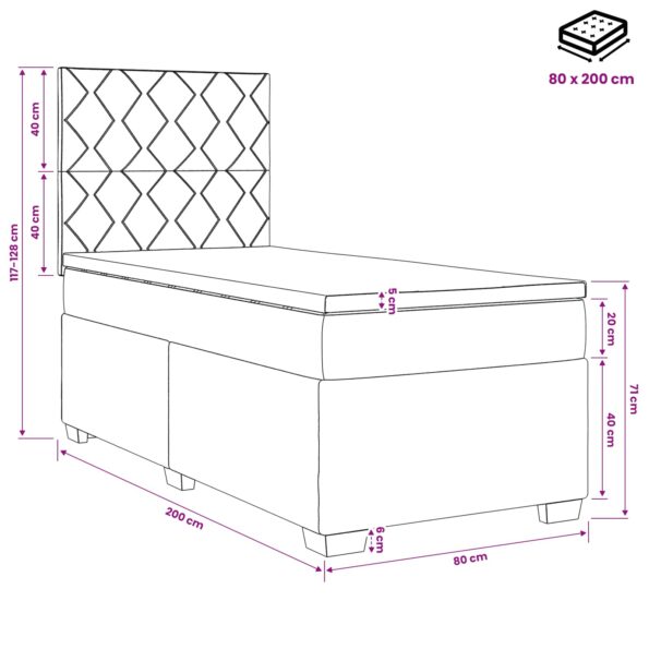 vidaXL Posteľ boxspring s matracom Tmavosivá 80 x 200 cm Látka – Obrázok 11