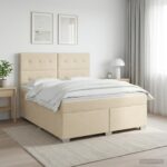 vidaXL Posteľ boxspring s matracom Krémová 160 x 200 cm Látka – Obrázok 11