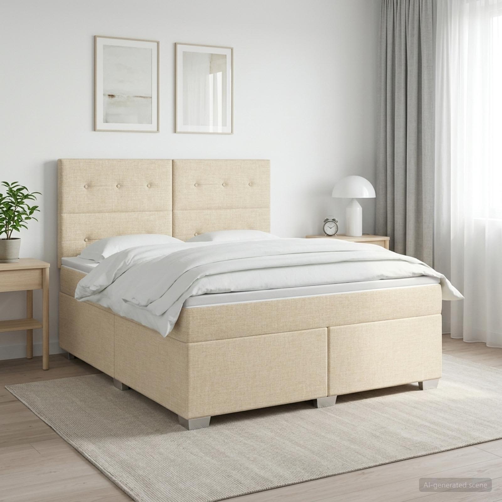 3453449_1.jpg vidaXL Posteľ boxspring s matracom Krémová 160 x 200 cm Látka – Obrázok 1