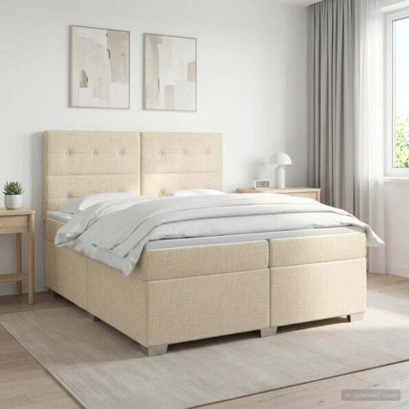vidaXL Posteľ boxspring s matracom Krémová 200 x 200 cm Látka – Obrázok 11