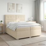 vidaXL Posteľ boxspring s matracom Krémová 200 x 200 cm Látka