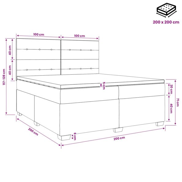 vidaXL Posteľ boxspring s matracom Krémová 200 x 200 cm Látka – Obrázok 10