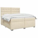vidaXL Posteľ boxspring s matracom Krémová 200 x 200 cm Látka – Obrázok 2