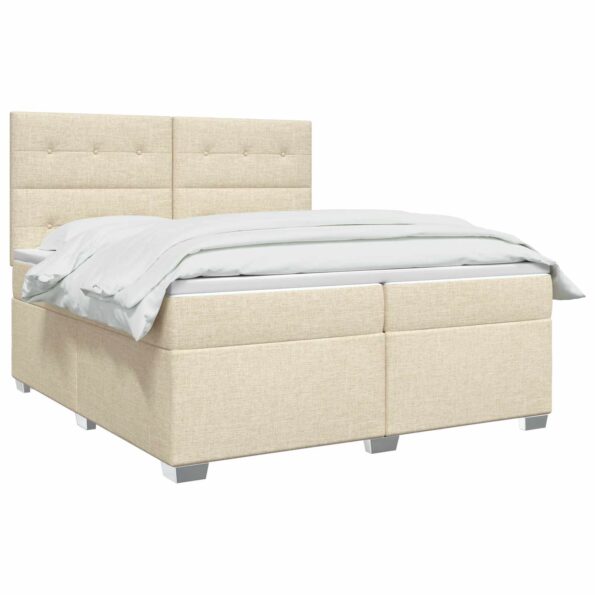 vidaXL Posteľ boxspring s matracom Krémová 200 x 200 cm Látka – Obrázok 2
