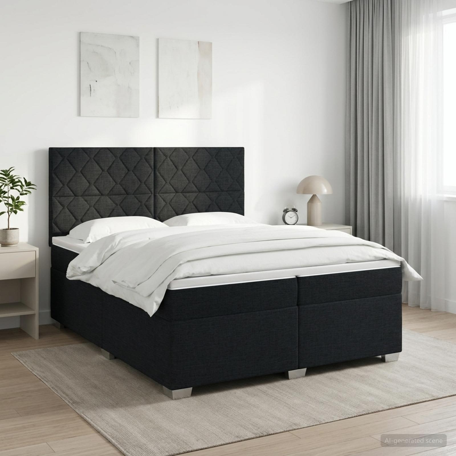 3453495_1.jpg vidaXL Posteľ boxspring s matracom Čierna 200 x 200 cm Látka – Obrázok 1