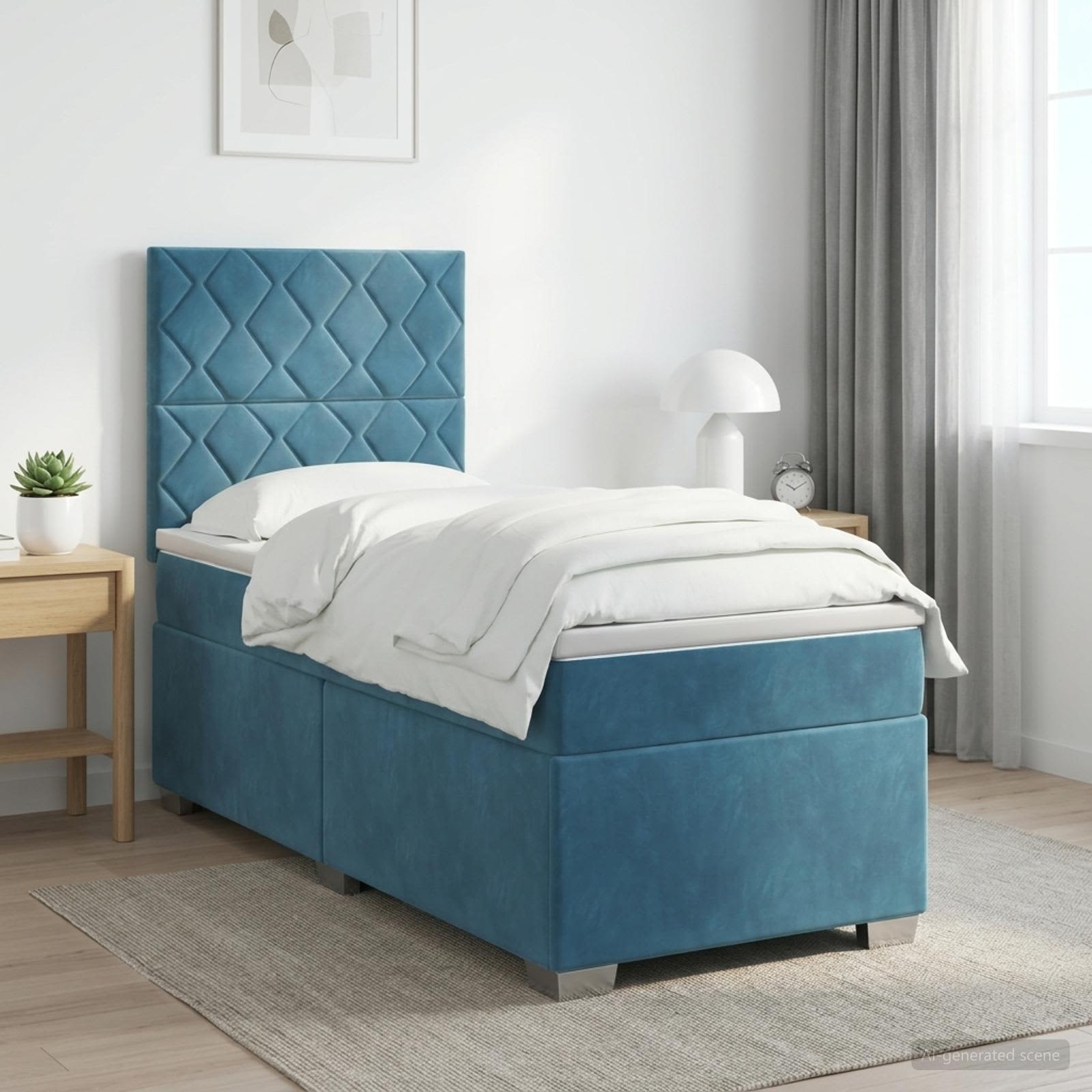 3453576_1.jpg vidaXL Posteľ boxspring s matracom Modrá 90 x 200 cm Zamat – Obrázok 1