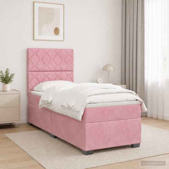 vidaXL Posteľ boxspring s matracom Ružová 90 x 200 cm Zamat – Obrázok 11