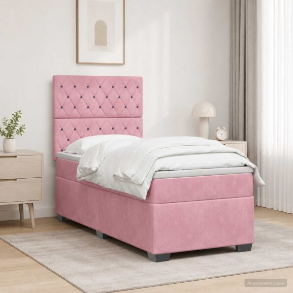 vidaXL Posteľ boxspring s matracom Ružová 100 x 200 cm Zamat – Obrázok 11