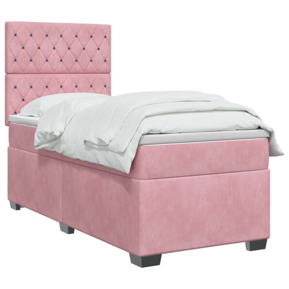 vidaXL Posteľ boxspring s matracom Ružová 100 x 200 cm Zamat – Obrázok 2
