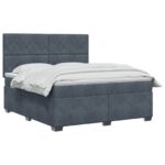 vidaXL Posteľ boxspring s matracom Tmavosivá 140 x 190 cm Zamat – Obrázok 2