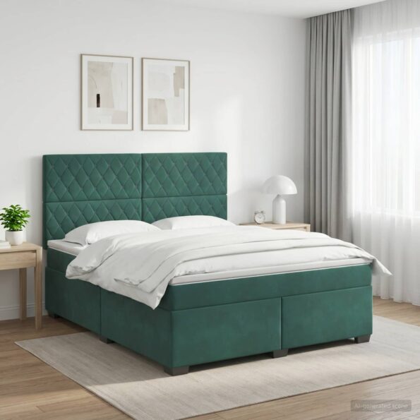 vidaXL Posteľ boxspring s matracom Tmavozelená 140 x 190 cm Zamat – Obrázok 11