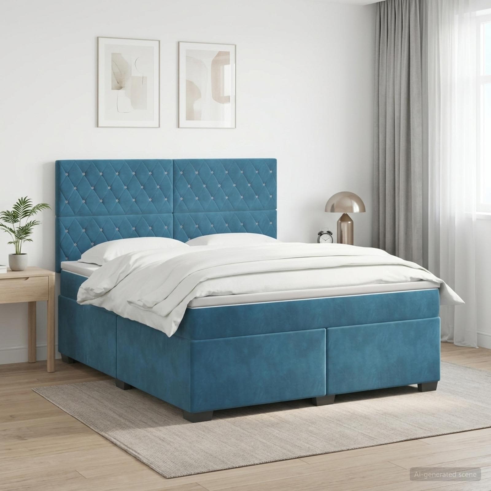 3453654_1.jpg vidaXL Posteľ boxspring s matracom Modrá 140 x 200 cm Zamat – Obrázok 1