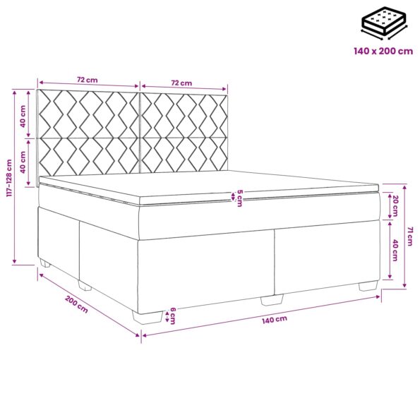 vidaXL Posteľ boxspring s matracom Čierna 140 x 200 cm Zamat – Obrázok 11