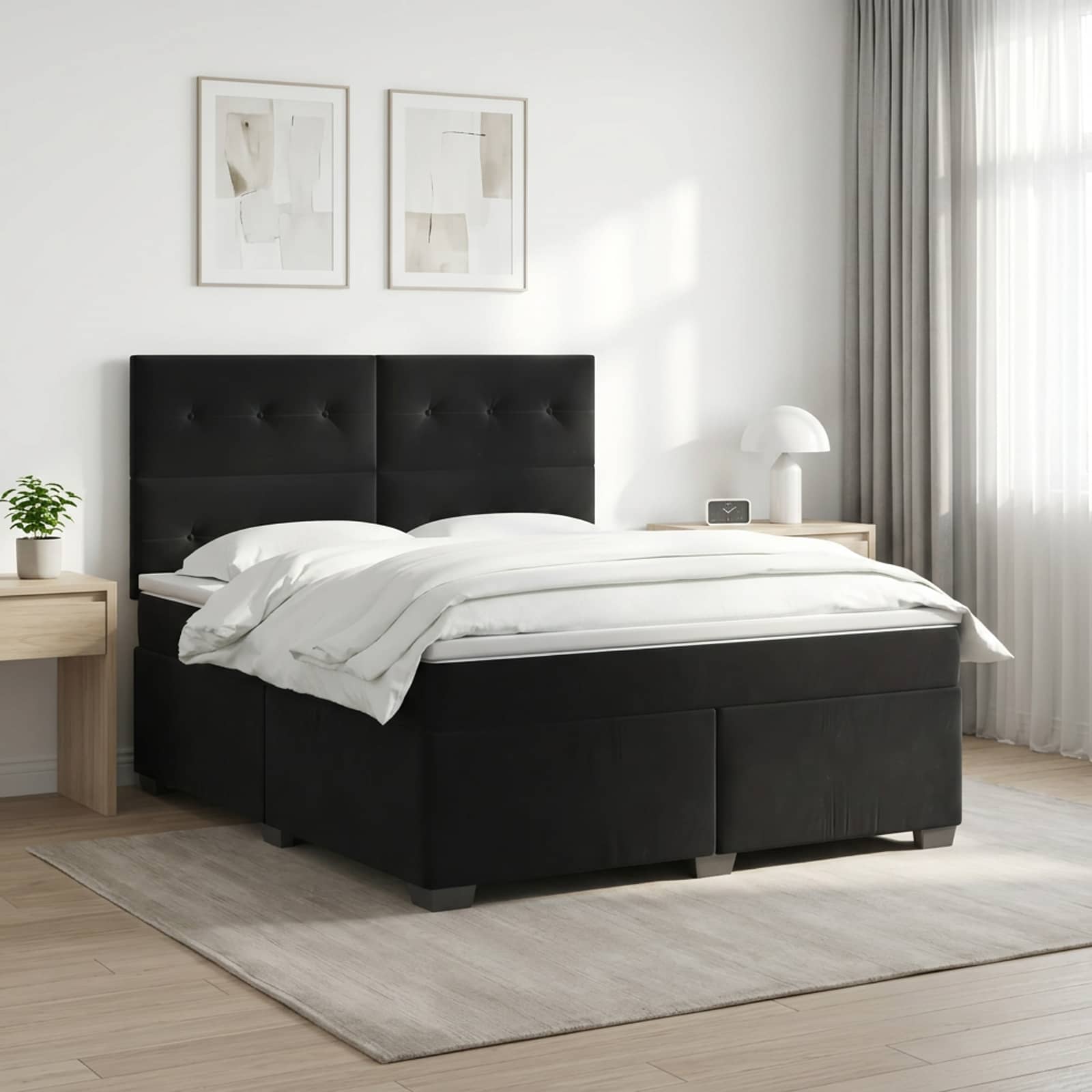 3453676_1.jpg vidaXL Posteľ boxspring s matracom Čierna 160 x 200 cm Zamat – Obrázok 1