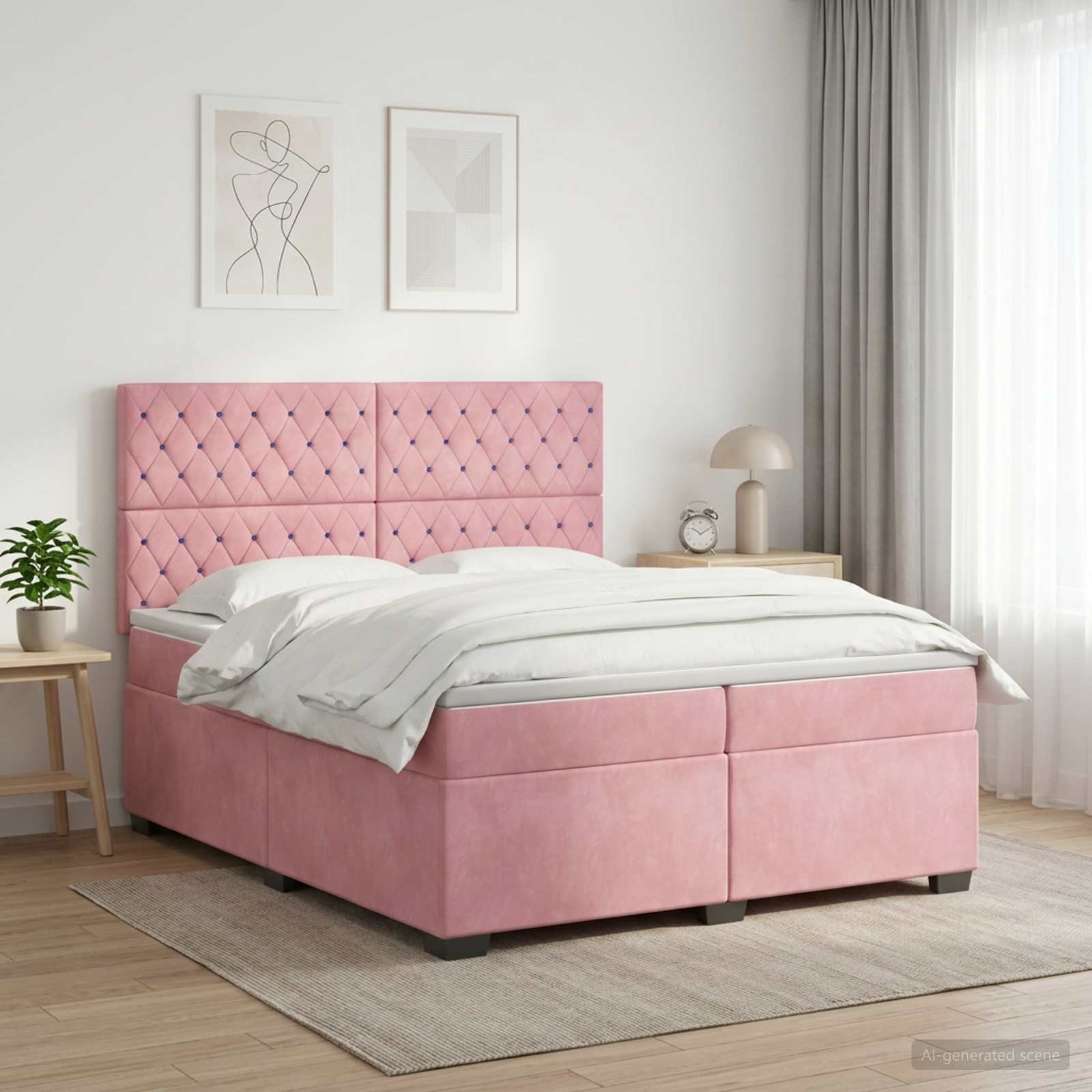 3453709_1.jpg vidaXL Posteľ boxspring s matracom Ružová 200 x 200 cm Zamat – Obrázok 1