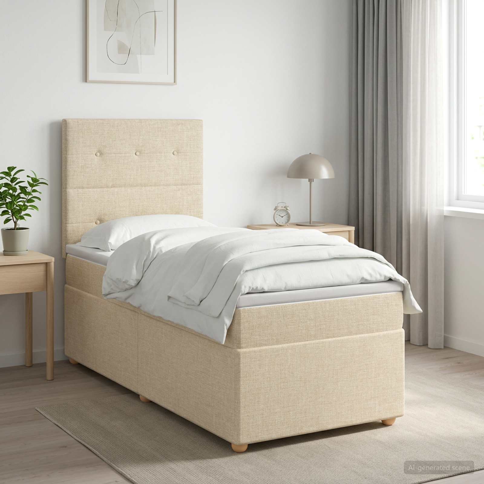 3453758_1.jpg vidaXL Posteľ boxspring s matracom Krémová 80 x 200 cm Látka – Obrázok 1