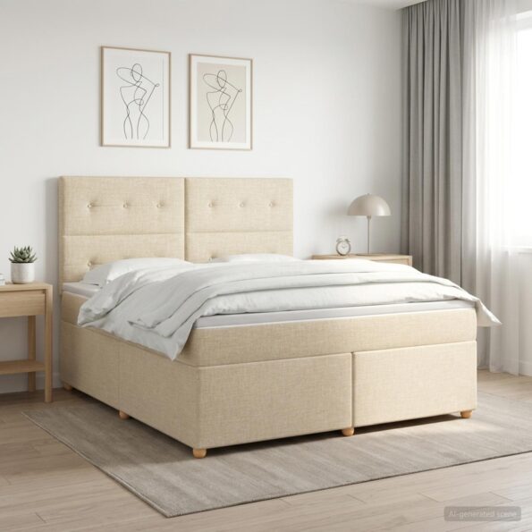 vidaXL Posteľ boxspring s matracom Krémová 160 x 200 cm Látka – Obrázok 11