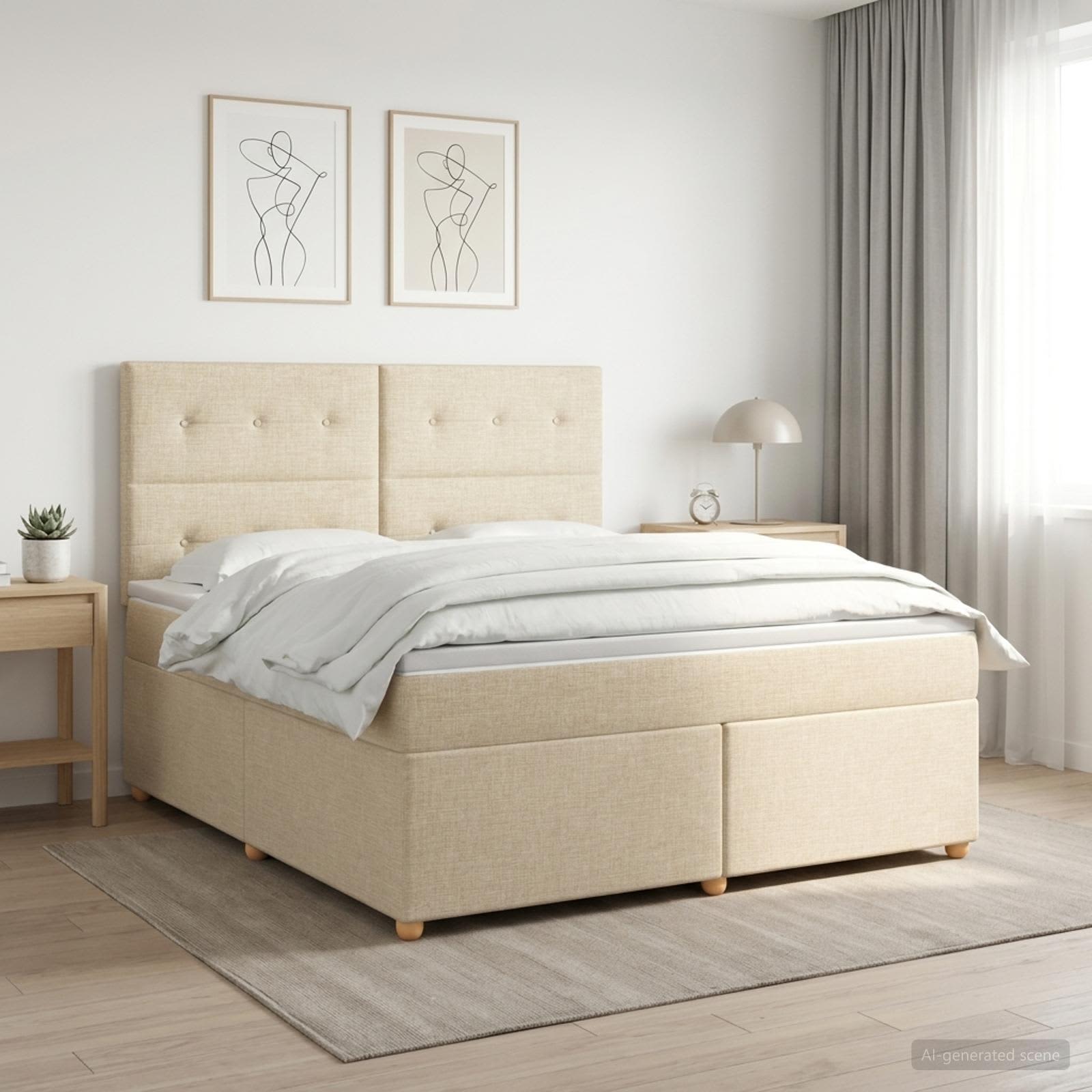 3453926_1.jpg vidaXL Posteľ boxspring s matracom Krémová 160 x 200 cm Látka – Obrázok 1