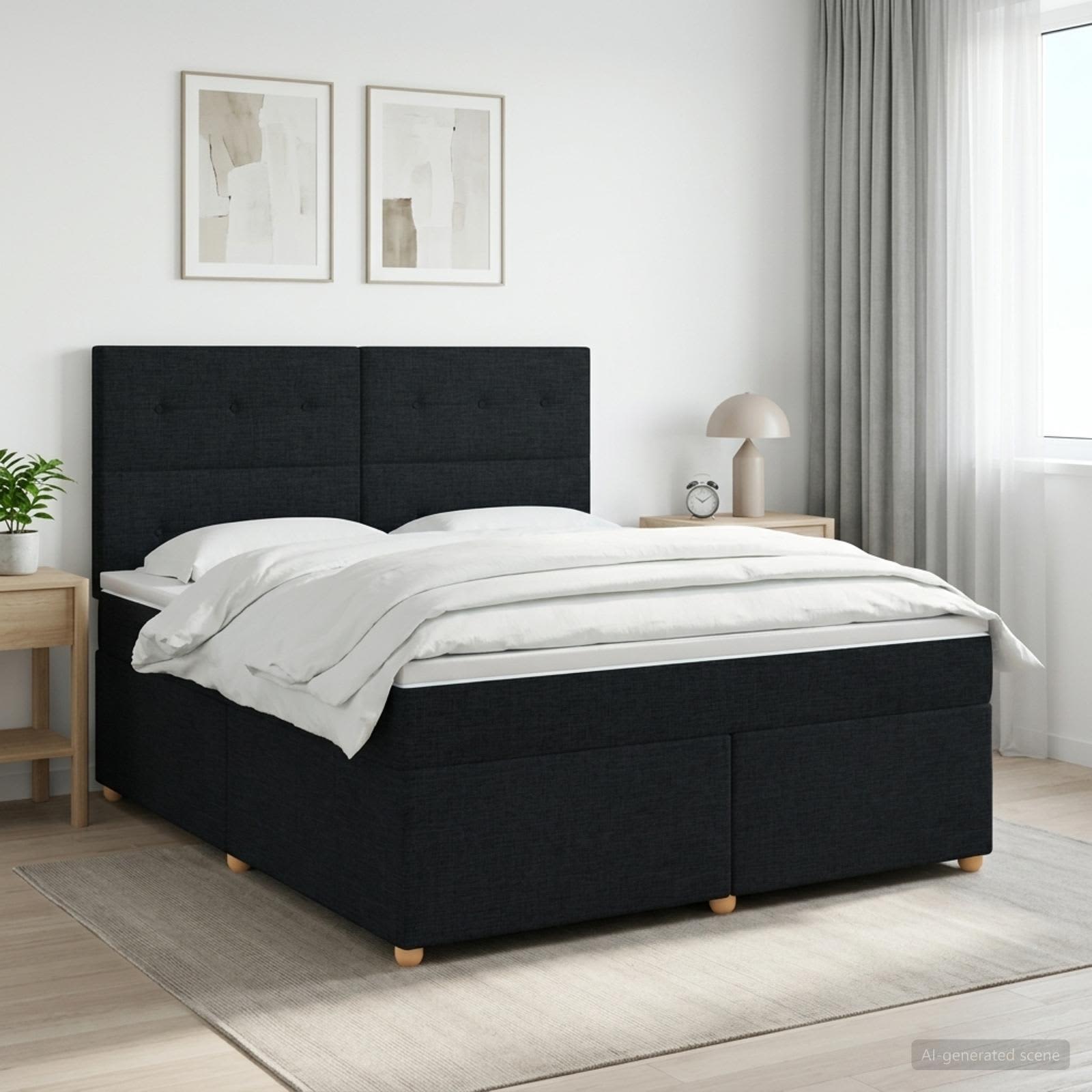 3453944_1.jpg vidaXL Posteľ boxspring s matracom Čierna 180 x 200 cm Látka – Obrázok 1