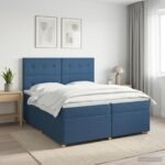 vidaXL Posteľ boxspring s matracom Modrá 200 x 200 cm Látka – Obrázok 11
