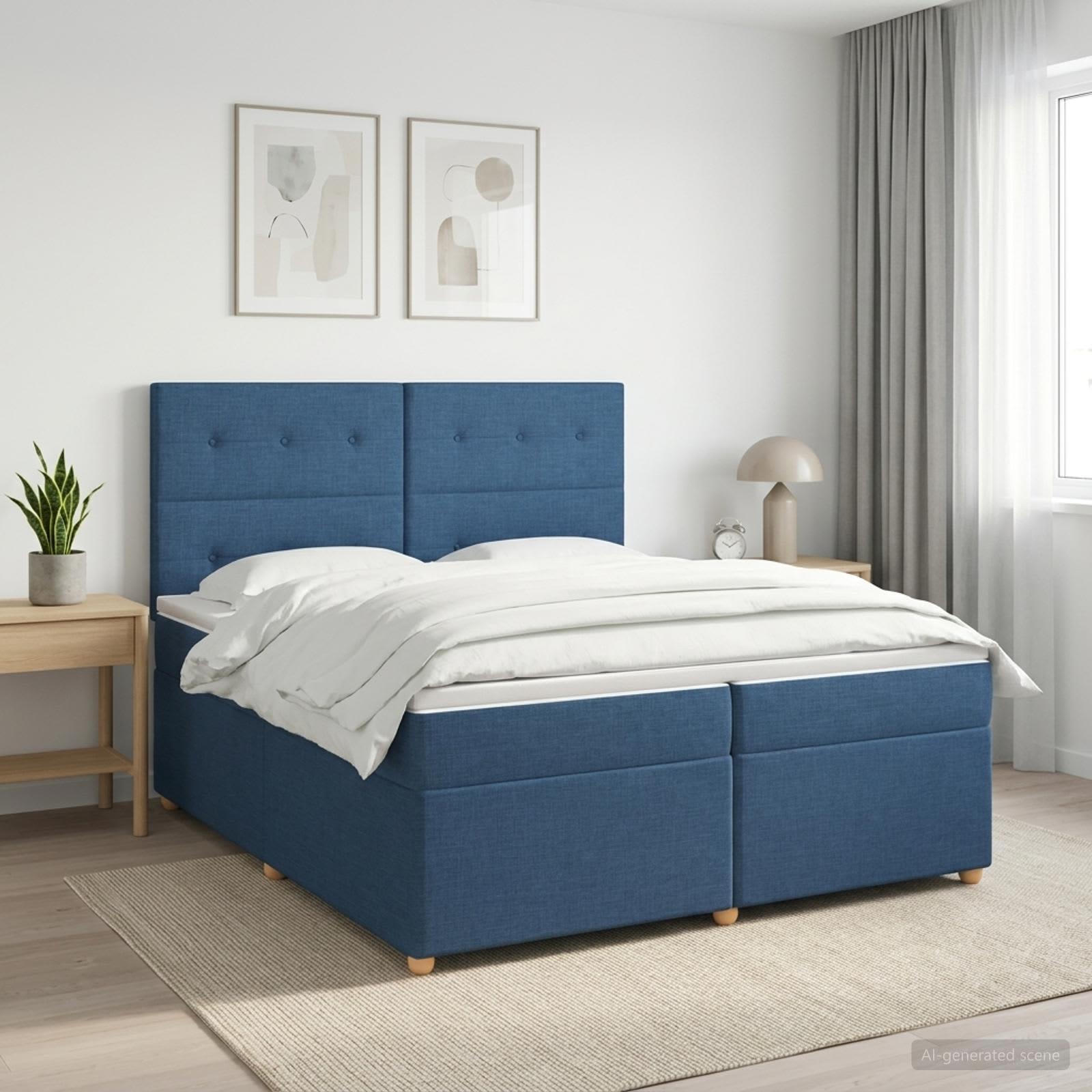 3453969_1.jpg vidaXL Posteľ boxspring s matracom Modrá 200 x 200 cm Látka – Obrázok 1