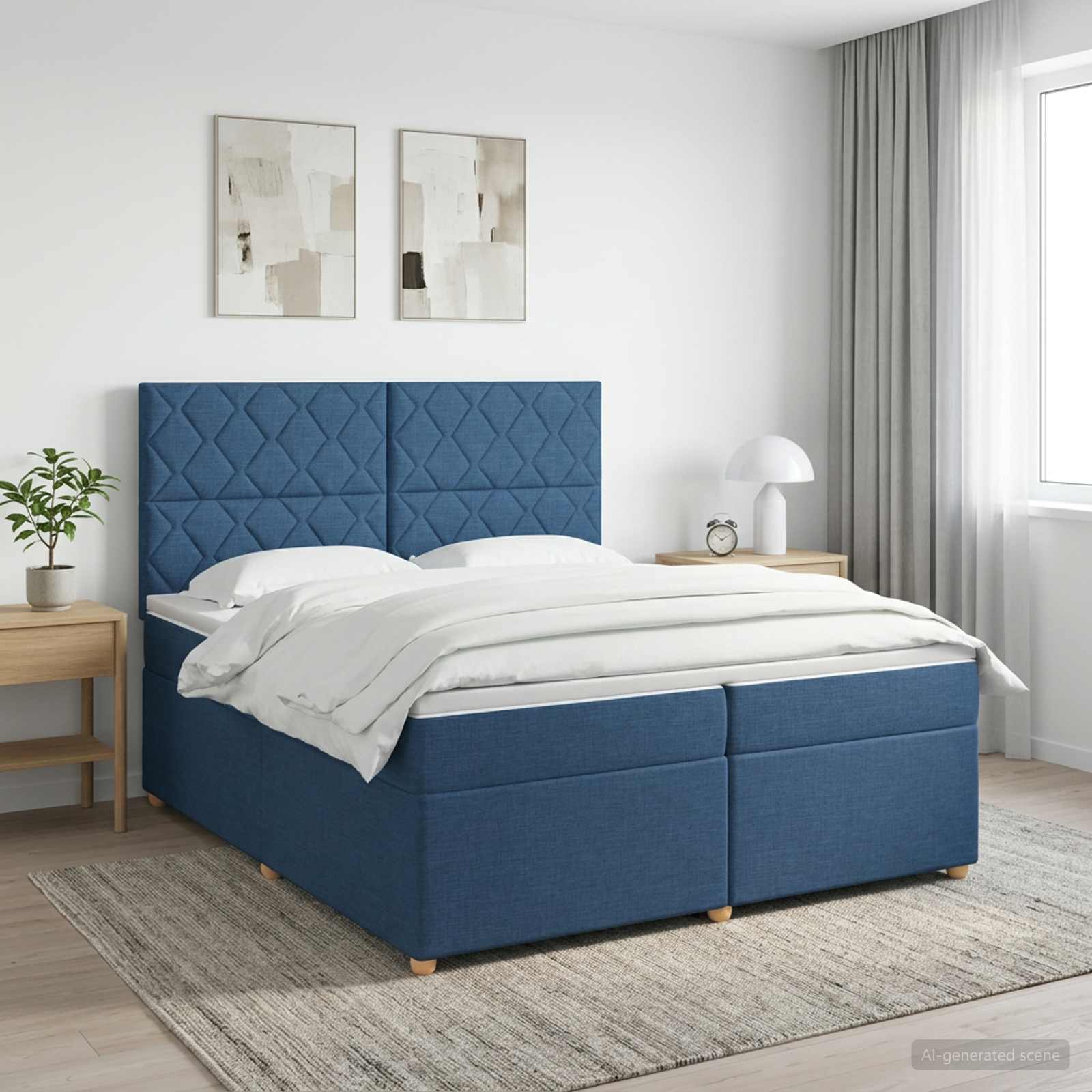 3453976_1.jpg vidaXL Posteľ boxspring s matracom Modrá 200 x 200 cm Látka – Obrázok 1