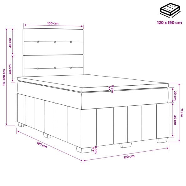 vidaXL Posteľ boxspring s matracom Krémová 120 x 190 cm Látka – Obrázok 10