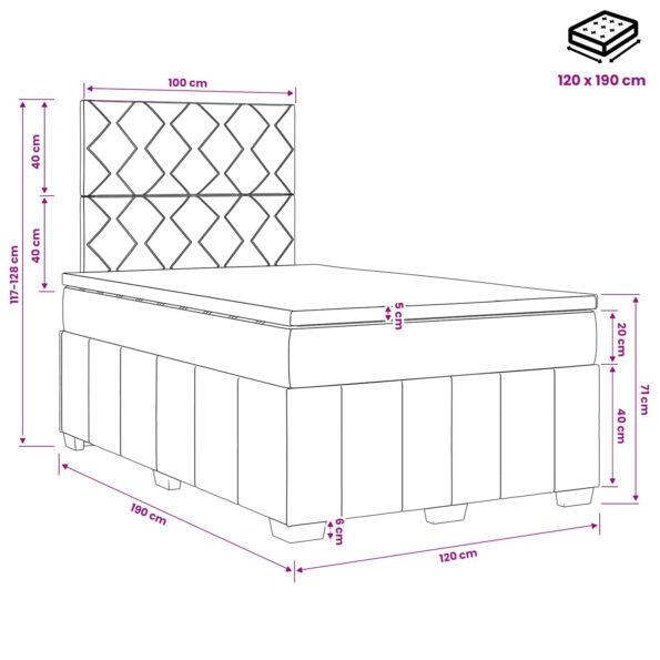 vidaXL Posteľ boxspring s matracom Čierna 120 x 190 cm Látka – Obrázok 10