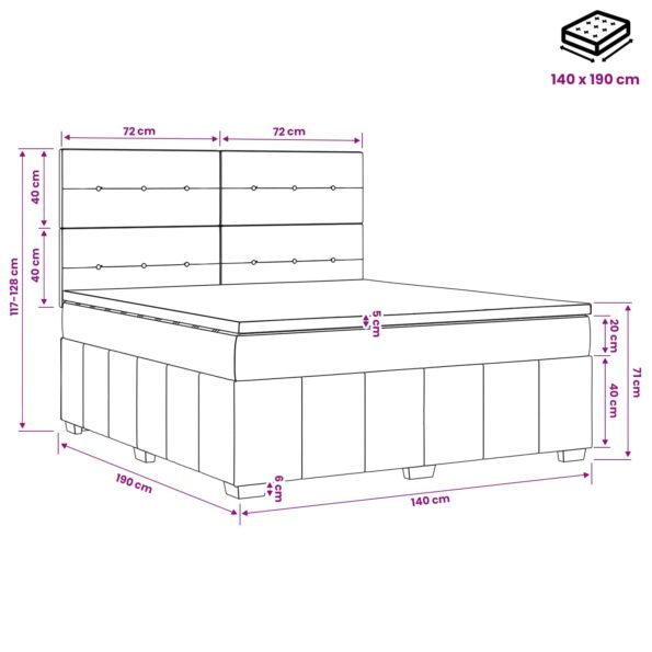 vidaXL Posteľ boxspring s matracom Čierna 140 x 190 cm Látka – Obrázok 10