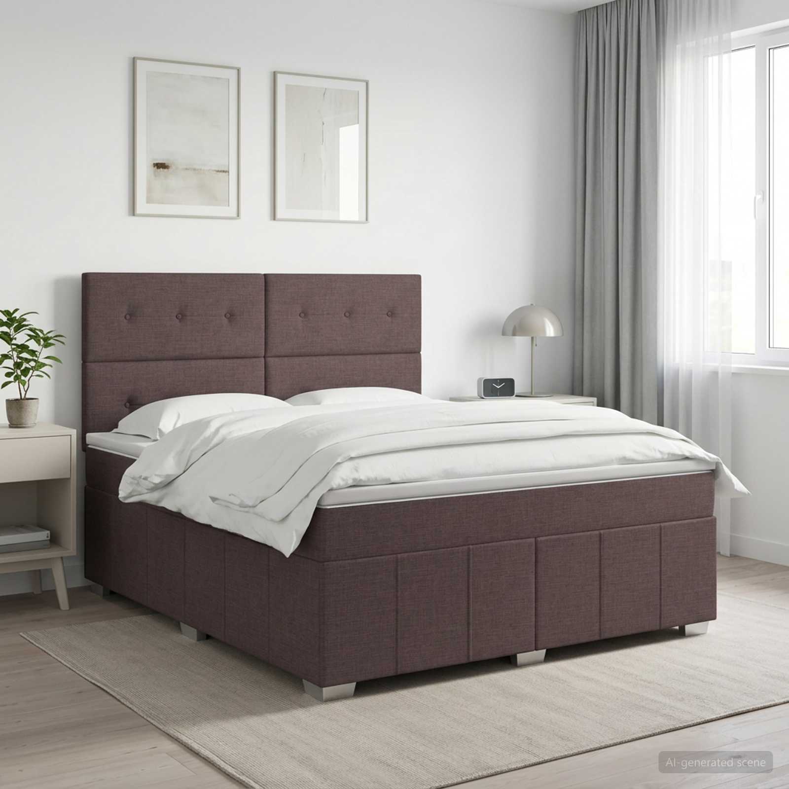 3454179_1.jpg vidaXL Posteľ boxspring s matracom Tmavohnedá 160 x 200 cm Látka – Obrázok 1