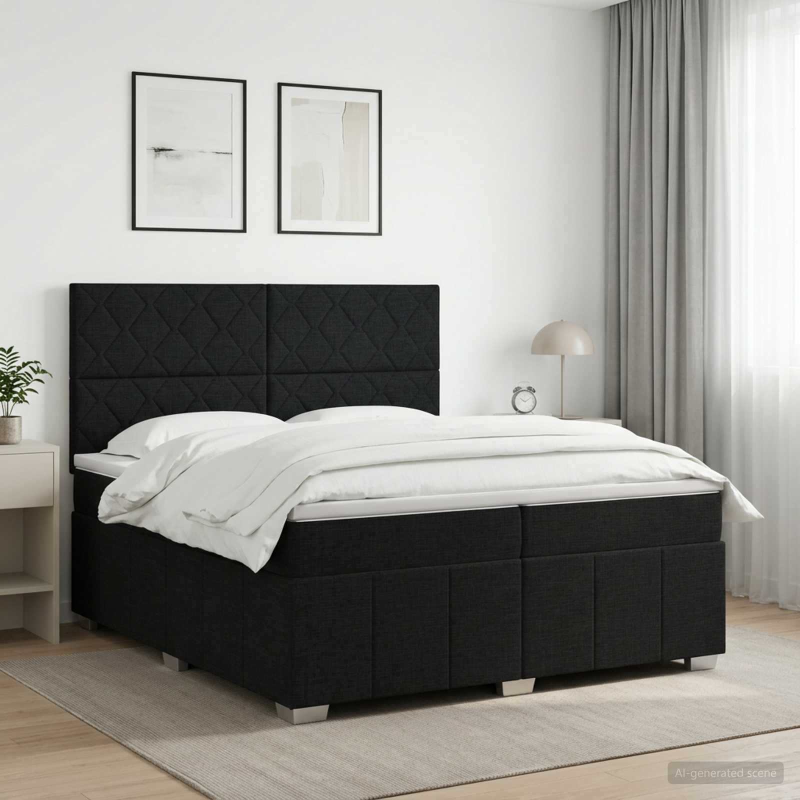 3454227_1.jpg vidaXL Posteľ boxspring s matracom Čierna 200 x 200 cm Látka – Obrázok 1