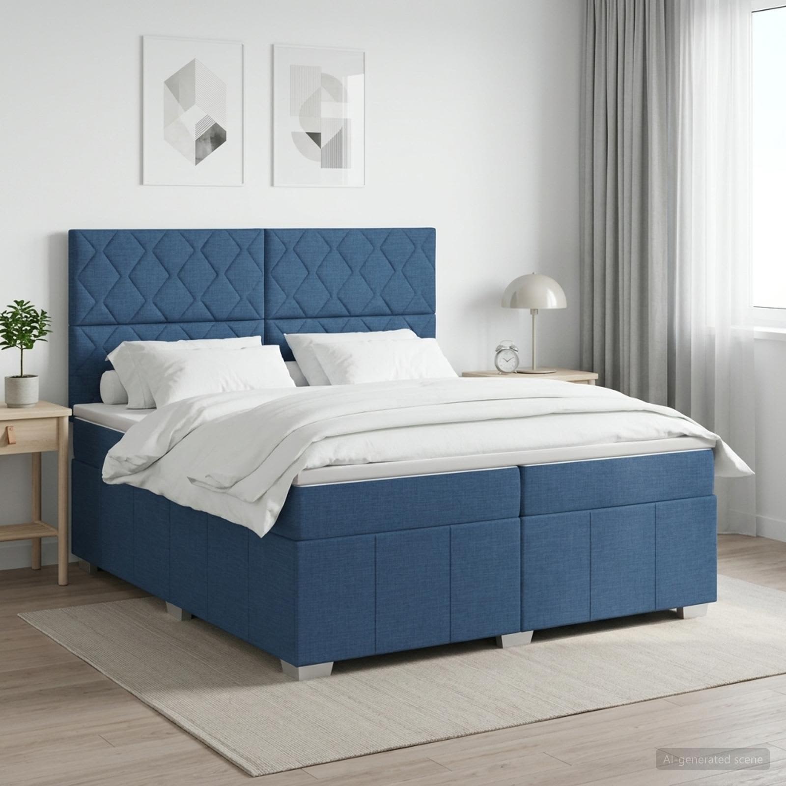 3454231_1.jpg vidaXL Posteľ boxspring s matracom Modrá 200 x 200 cm Látka – Obrázok 1