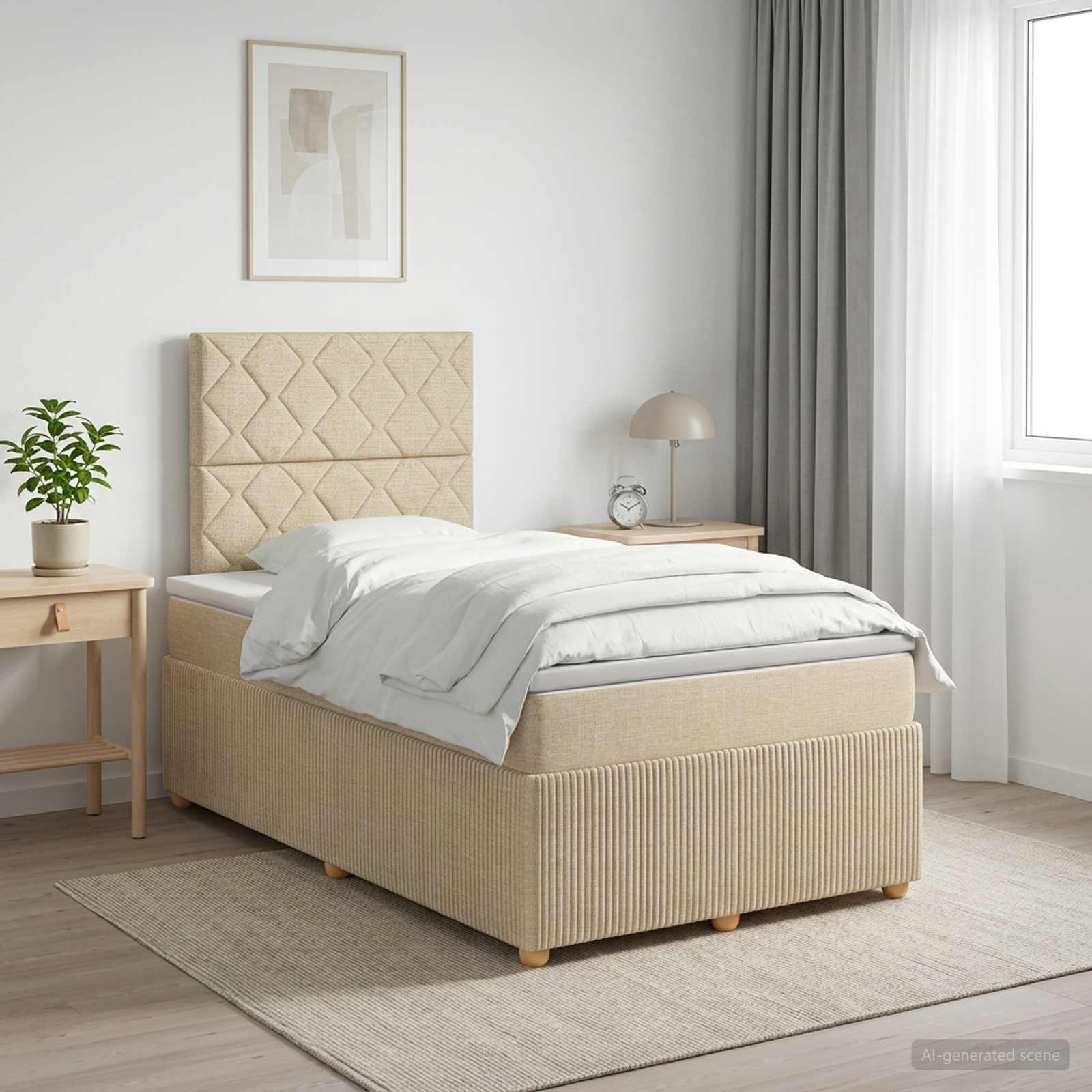 3454359_1.jpg vidaXL Posteľ boxspring s matracom Krémová 120 x 190 cm Látka – Obrázok 1