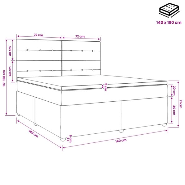 vidaXL Posteľ boxspring s matracom Čierna 140 x 190 cm Látka – Obrázok 10