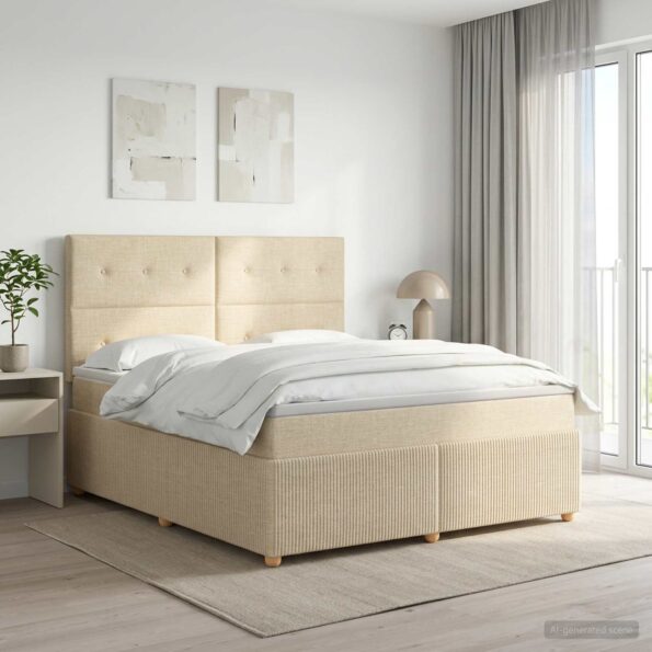 vidaXL Posteľ boxspring s matracom Krémová 160 x 200 cm Látka – Obrázok 11